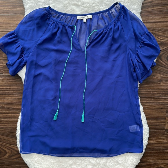 Milly for Design Nation Short Sleeve Blouse Blue size XS - Picture 1 of 5